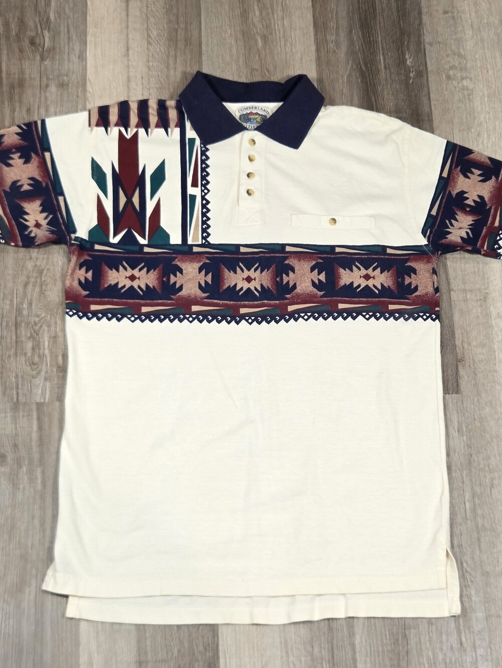 vintage 1990s Cumberland Outfitters southwestern Aztec polo shirt